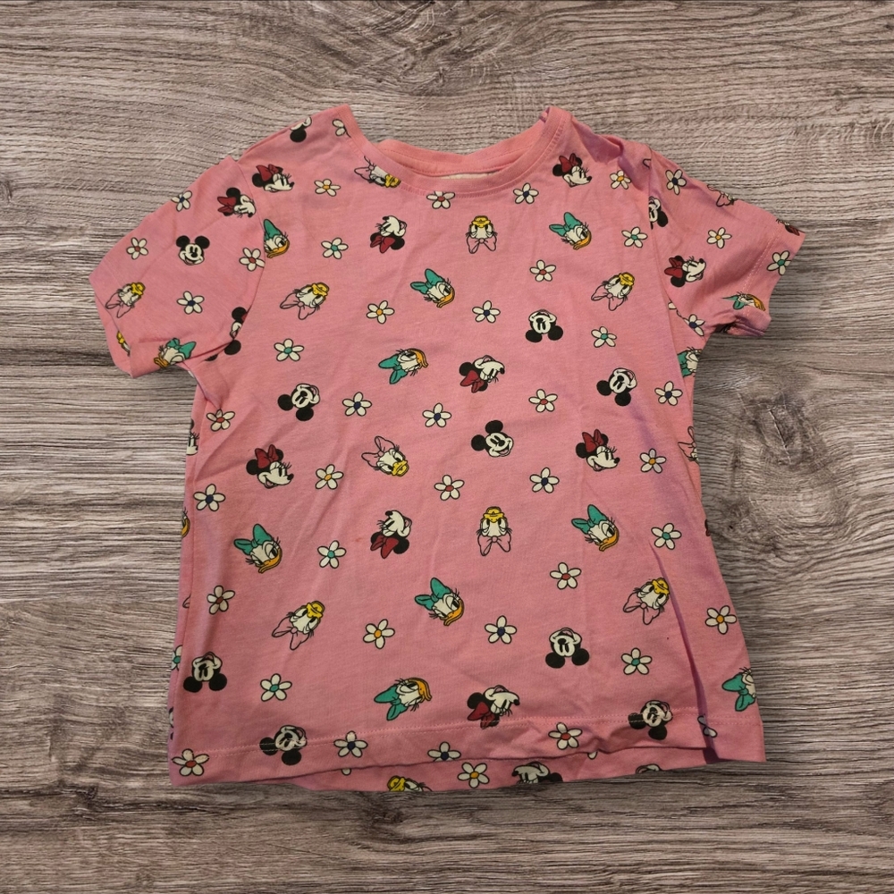 Disney Girls Pink T-Shirt Minnie Mickey Daisy All Over Print Size 4–5 Years
